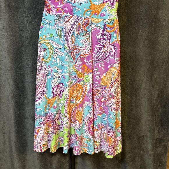 RALPH LAUREN Hawaiian Dress P/P Fit Flare  Paisley Jersey Summer  Stretch - Picture 8 of 12